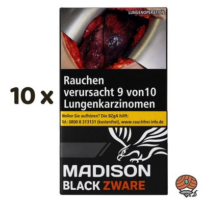 Madison Black/Schwarz Tobacco 10x 30g Zware Drehtabak