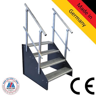 4 Stufen Treppe Breite 60 - 160 cm Standtreppe Höhe 84 cm anthrazit 2x Geländer