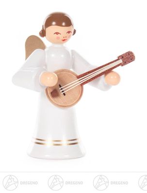 Engel mit Banjo, langer Rock, farbig H=ca 6 cm NEU Weihnachtsfigur Holzfigur