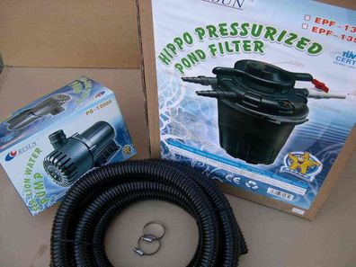 SET Druckfilter mit 24W UV-Lampe + Filterspeisepumpe PG 12000 L/ h + 5m Schlauch