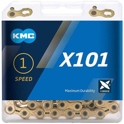 KMC X101 1s Kette 112 Glieder gold - robuste Singlespeed-Kette fér Höchstbelastung