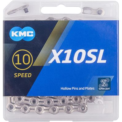 KMC X10SL 10-fach Fahrradkette, 114 Glieder, vernickelt, 253g, kompatibel mit Shimano