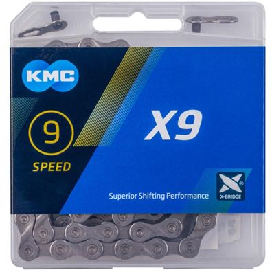 KMC X9 Kette grau, 9-fach, 114 Glieder, 1/2\" x 11/128\", 6,6 mm, mit MissingLink, fé