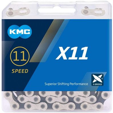 KMC X11 11-fach Fahrradkette, 114 Glieder, silber/schwarz, halb vernickelt, inklusive