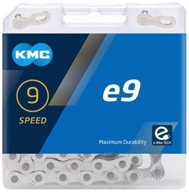 KMC Fahrradkette E9 E-Bike Kette 9-fach 122 Glieder silber - verstärkte Nietverbindun