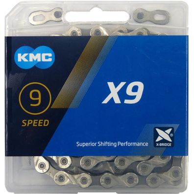 KMC - Fahrradkette X9 Silber/Grau - 9-fach - 1/2\" x 11/128\" - 114 Glieder - 6,6mm