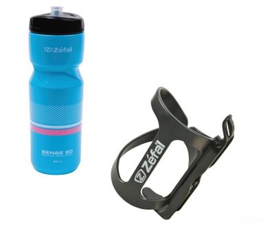 Zefal 1x Trinfklaschenhalter WIIZ schwarz mit 1x Zefal Trinkflasche Sense M80 cyan pi