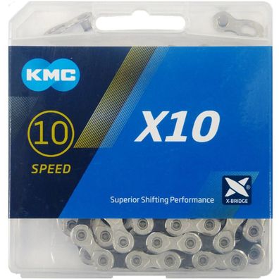 KMC X10 Fahrradkette 10-fach, 114 Glieder, 5,88 mm, silber/schwarz, 1/2\" x 11/128\",