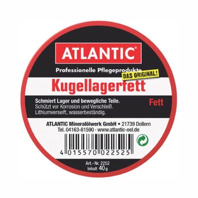 Atlantic Kugellagerfett 40g Dose Â? lithiumverseiftes, wasserbeständiges Schmierfett