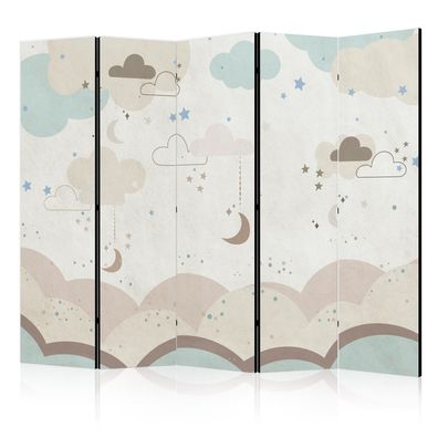 Beidseitig bedruckter Paravent 5-teilig Monde und Wolken in Märchennacht