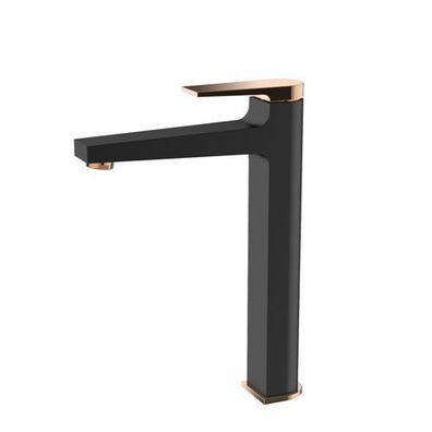Waschtischarmatur Wasserhahn Hoch Midnight Mischbatterie in Schwarz-Gold