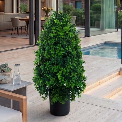 Künstlicher Buchsbaum HWC-Q89, Topf Kunstpflanze Kegel naturgetreu Outdoor 60x30x30cm