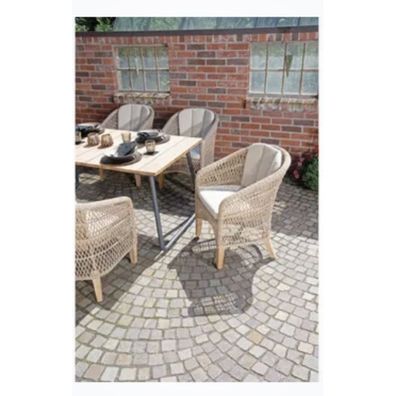 Sonnenpartner Lounge-Sessel Long Beach Alu/PE Kunstoffgeflecht harvest/ Teakholz ink