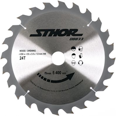 Hartmetall-Kreissägeblatt 250 mm, 24 Zähne, 30 mm Bohrung