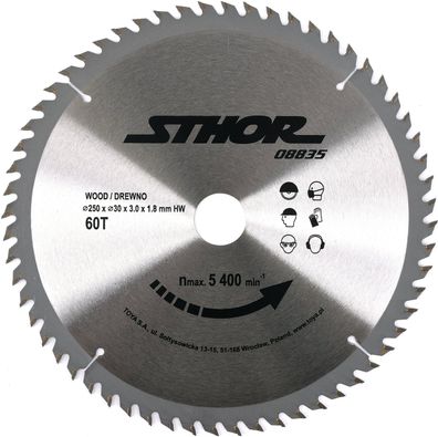 Hartmetall-Kreissägeblatt 250 mm, 60 Zähne, 30 mm Bohrung