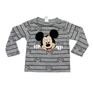 Disney Baby C&A Langarmshirt Mickey Maus Gr. 74 Grau Streifen Sehr Gut