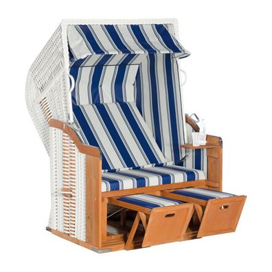 SunnySmart Rustikal Garten-Strandkorb 250 BASIC 2-Sitzer weiß/blau PVC-Stoff