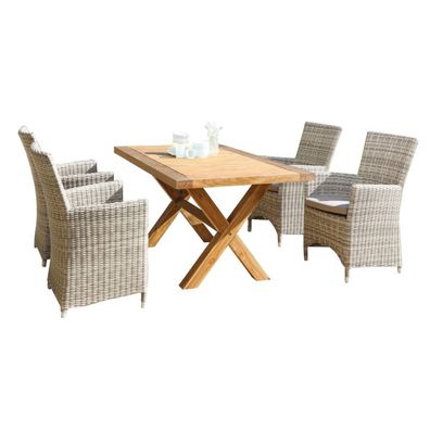 Sonnenpartner IkarusundStanford 5-teilige Sitzgruppe 160x90cm Teakholz white-coral