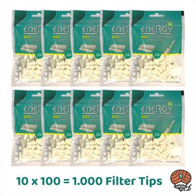 Energy+ (Elixyr+) Plus Slim Filter Tips 10x Beutel, 1000 Menthol Feinfilter 6 mm