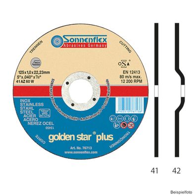 Sonnenflex Trennscheibe Golden Star Plus - für Edelstahl 125 x 1.6 x 22.23, Form 41 (