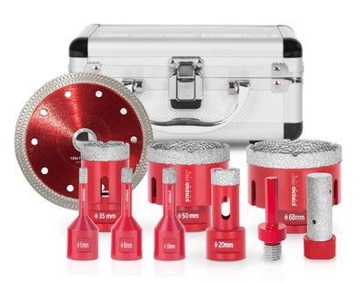 STREND PRO Diamant Fliesenbohrer Set 6-68mm mit Trennscheibe SDS Adapter Koffer