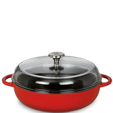 Kéchenprofi Provence Gusseisenpfanne 24cm emailliert rot mit Glasdeckel