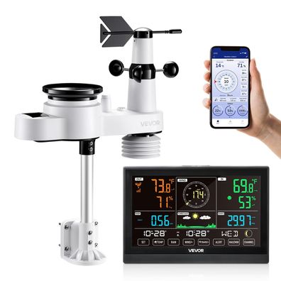 VEVOR 5-in-1 WLAN-Wetterstation 7,5 Zoll solarbetrieben mit Außensensor
