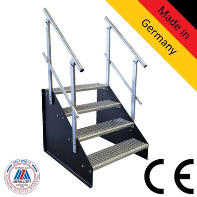 4 Stufen Treppe Breite 60 - 160 cm Standtreppe Höhe 84 cm schwarz 2x Geländer