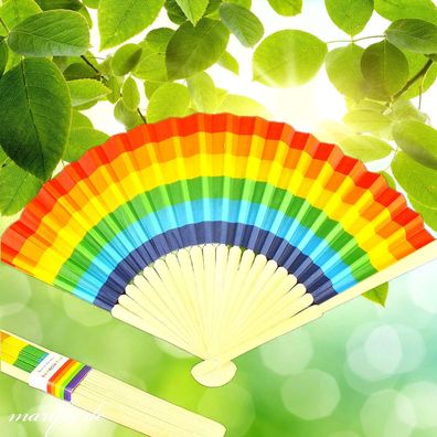 Bambus-Fächer, Regenbogenfarben, 21 × 37 cm, Accessoire für heiße Tage 14167