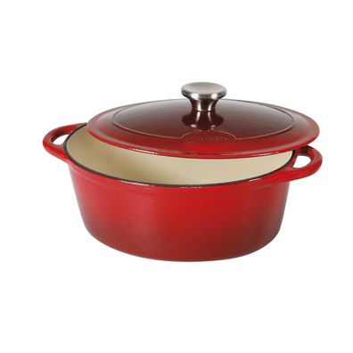 Sitram Schmortopf Gusseisen oval 6,5 L Creme/Rot 33x25x13,5 cm mit Deckel