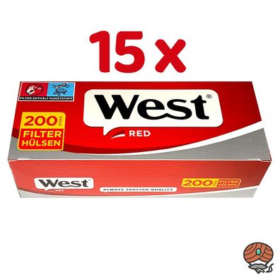 3.000 West Red / Rot Filterhülsen = 15 Packungen à 200 Stück