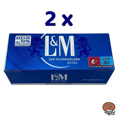 2 Pack L&M Blau / Blue Extra Filterhülsen (250 Stück pro Pack)