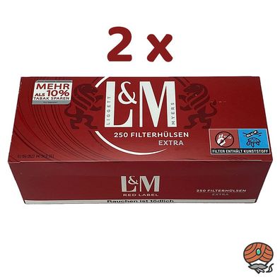 2 Pack L&M Red / Rot Extra Filterhülsen (250 Stück pro Pack)