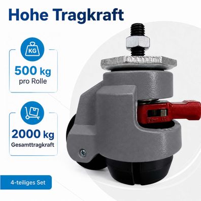 Wiltec Schwerlastrollen Set 2000kg 4Stk. Transportrolle Lenkrolle Möbelrolle