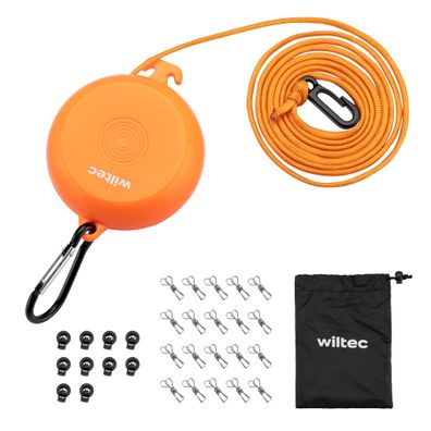 Wiltec Wäscheleine ausziehbar orange 8m Reisewäscheleine Wäscheschnur Camping