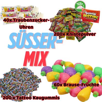 500 Stück Süßwarenmix Kaugummi Knisterpulver Brause Traubenzucker Dextrose