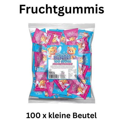 100 Fruchtgummi Gummibärchen Mini Beutel einzeln verpackt