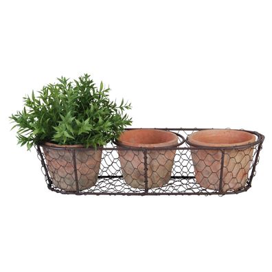 3 Aged Terracotta Blumentöpfe im Drahtkorb Esschert Design Landhaus Deko Garten