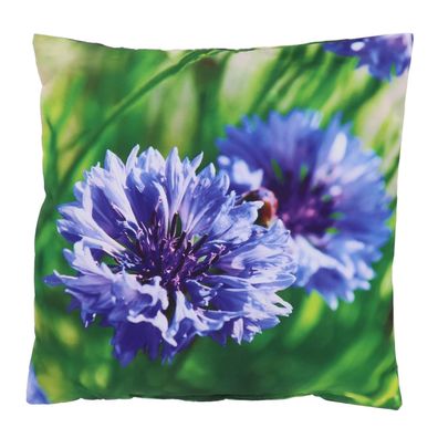 Kleines Outdoor Kissen aus wasserabweisendem Polyester m. Blumenmuster Kornblume