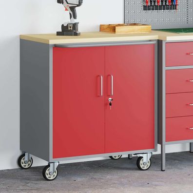 vidaXL Trolley Rolling Workbench Mit Rad Rot und Grau 75 x 45 x 85 cm