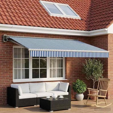 vidaXL Markisenersatzstoff Blau und Weiß 450 x 300 cm Polyester