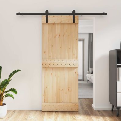 vidaXL Schiebetür Natürlich und Schwarz 80 x 210 cm Massivkiefer