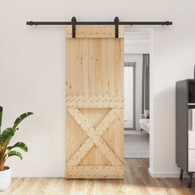 vidaXL Schiebetür Natürlich und Schwarz 80 x 210 cm Massivkiefer