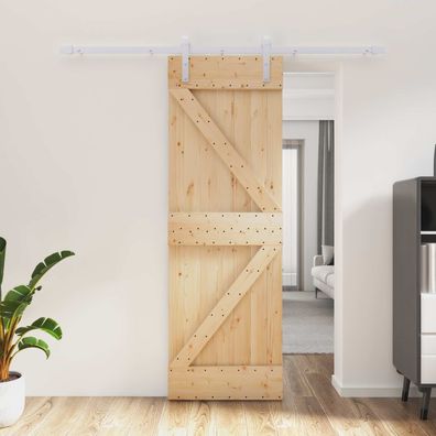 vidaXL Schiebetür Natürlich und Weiß 70 x 210 cm Massivkiefer