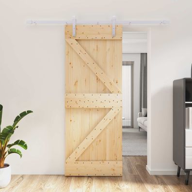 vidaXL Schiebetür Natürlich und Weiß 80 x 210 cm Massives Kiefernholz