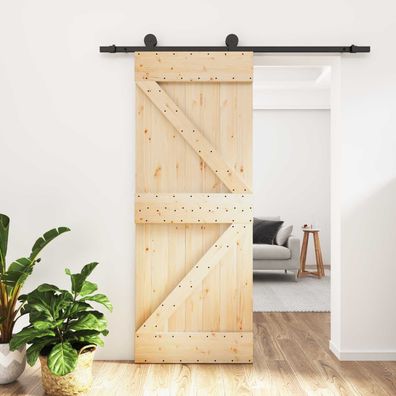 vidaXL Schiebetür Natürlich und Schwarz 70 x 210 cm Massivkiefer