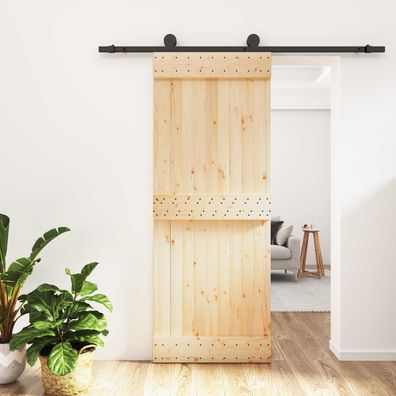 vidaXL Schiebetür Natürlich und Schwarz 80 x 210 cm Massivkiefer