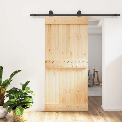 vidaXL Schiebetür Natürlich und Schwarz 95 x 210 cm Massivkiefer