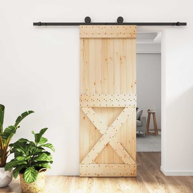 vidaXL Schiebetür Natürlich und Schwarz 80 x 210 cm Massivkiefer