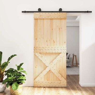 vidaXL Schiebetür Natürlich und Schwarz 95 x 210 cm Massivkiefer